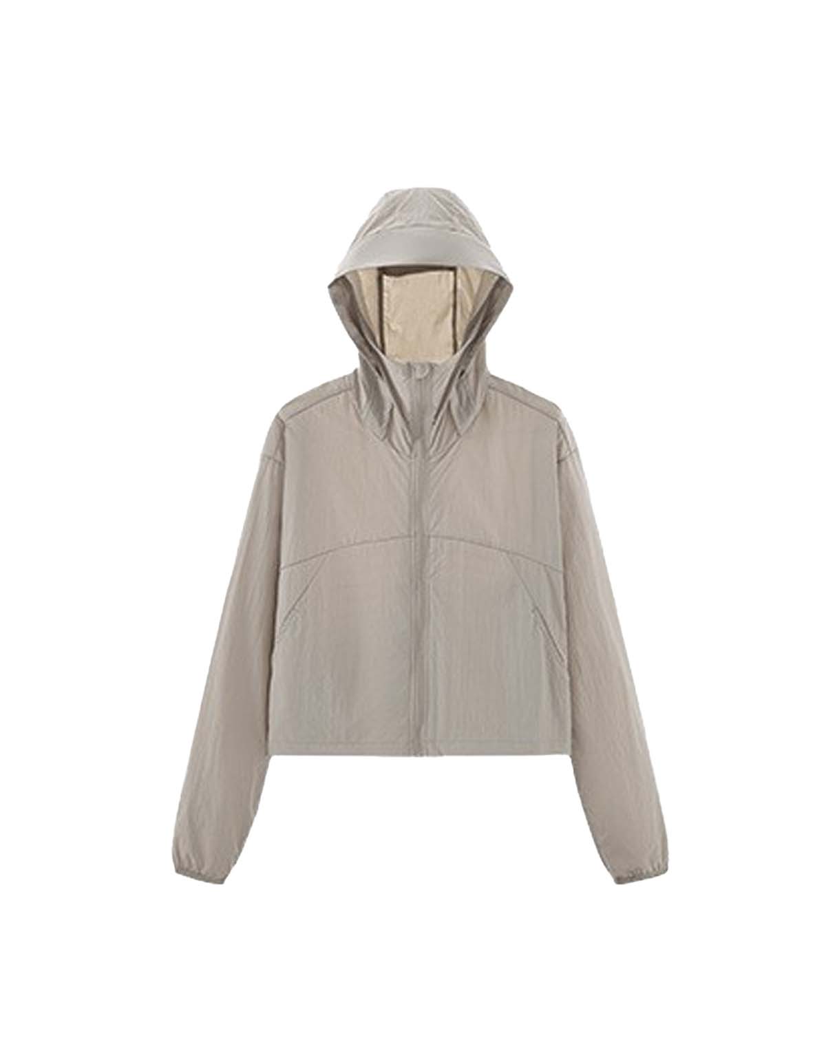 Women's Short Black Sun Protection Jacket with Cap Brim-6010-1